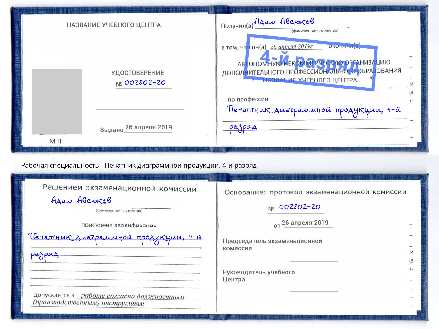 корочка 4-й разряд Печатник диаграммной продукции Волжск