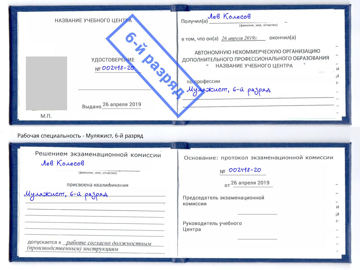 корочка 6-й разряд Муляжист Волжск